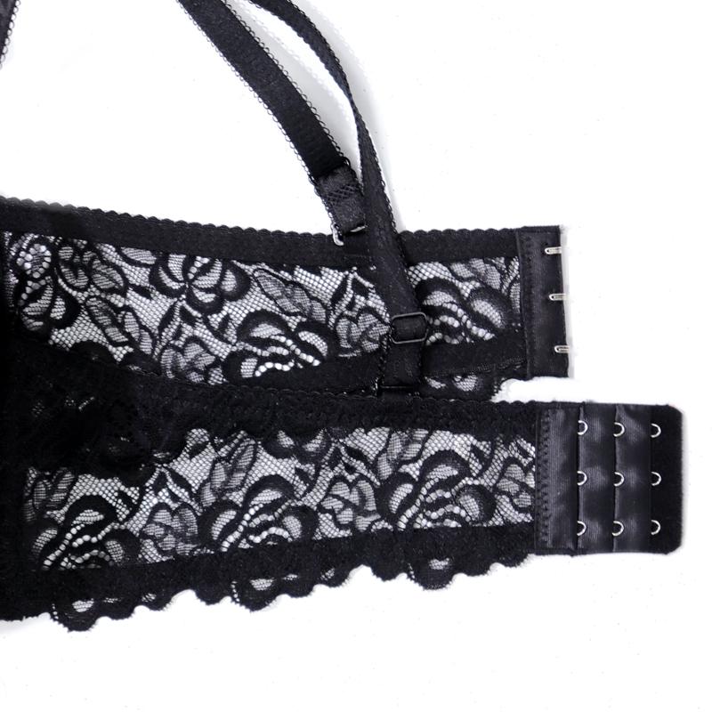 Women Black Lace Bra Strappy Sexy Bras with Wired Padded Push Up Lingerie B Cup Molded Underwear 34B 36B 38B 40B