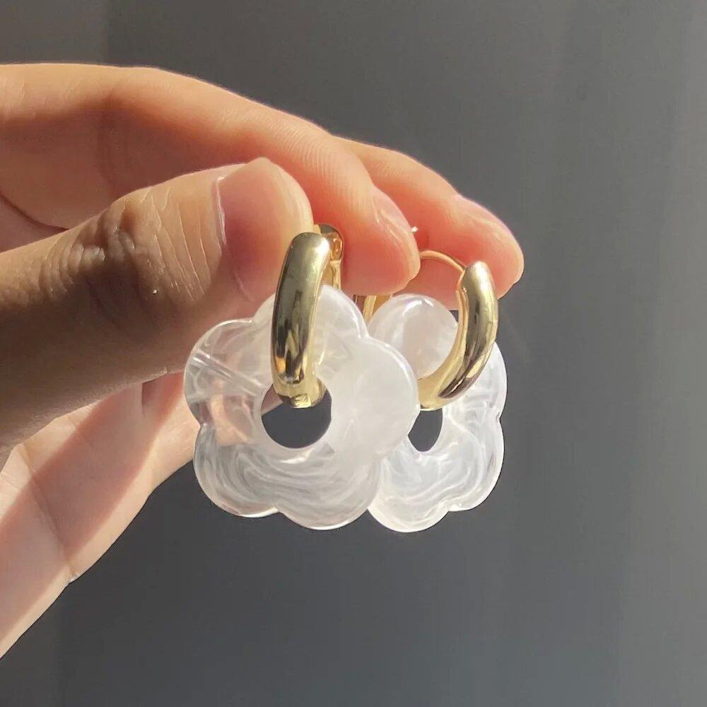 Cute Sweet Bohemia Multicolored Acrylic Flowers Drop Dangle Earrings for Women New Charm Trendy Summer Zircon Accessories Gift