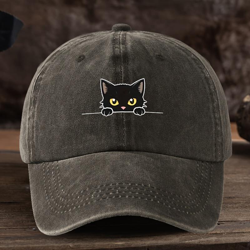 A Fun Black Cat with Horizontal Stripes Print Baseball Cap Unisex Outdoor Fashionable and Versatile Snapback Hat Trendy