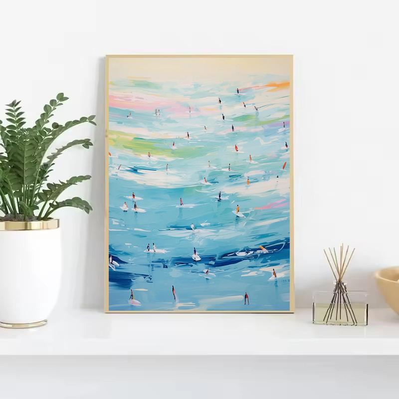 Pink Watercolor Ocean Waves Seascape Poster Oyster Shell Beach Umbrella Surfing Canvas Printing Wall Art Picture Home Decor