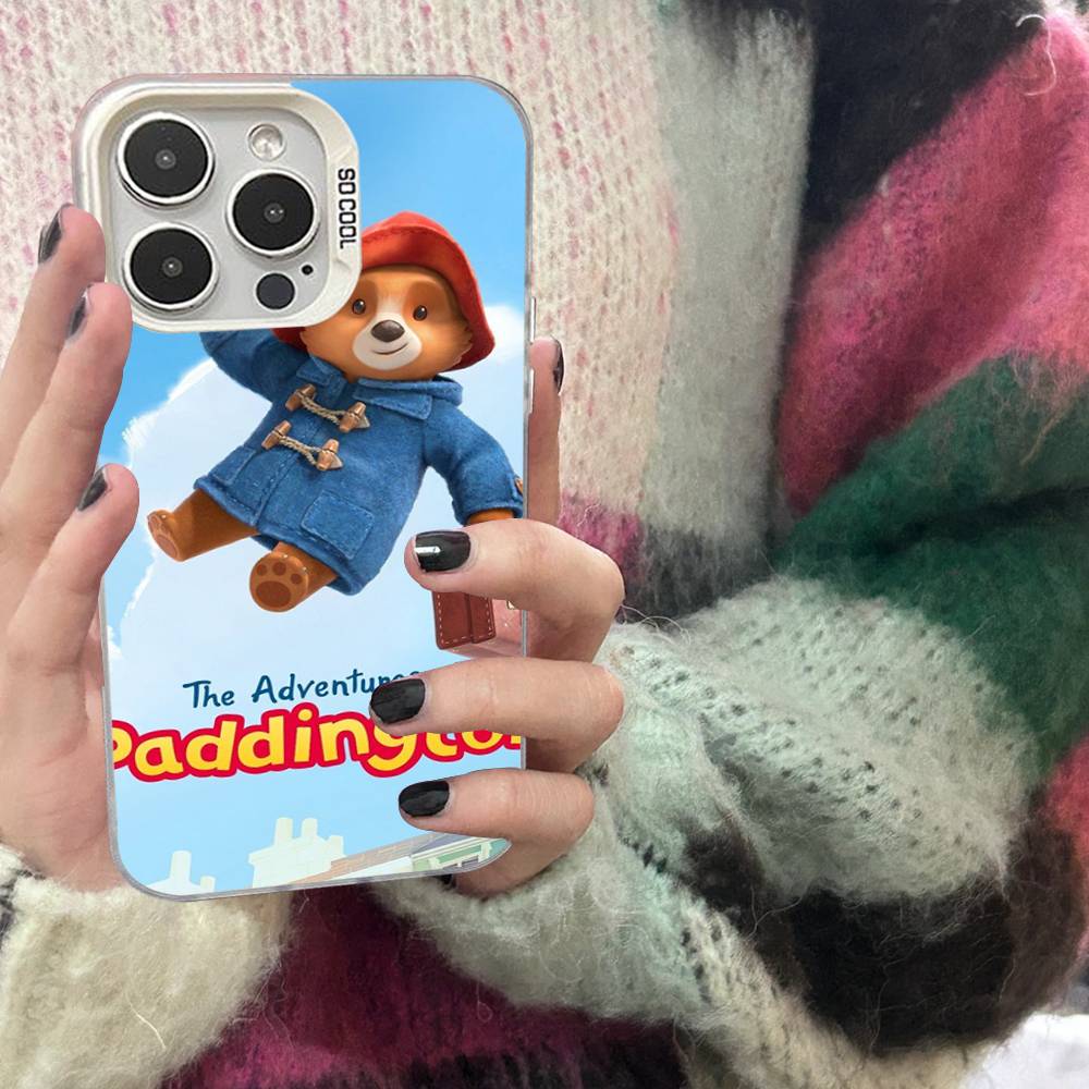 Cute P-Paddington B-BearS Colorful Phone Case Silver Suitable For iPhone 12 11 13 14 15 16 17 Max Pro Plus X XR XS