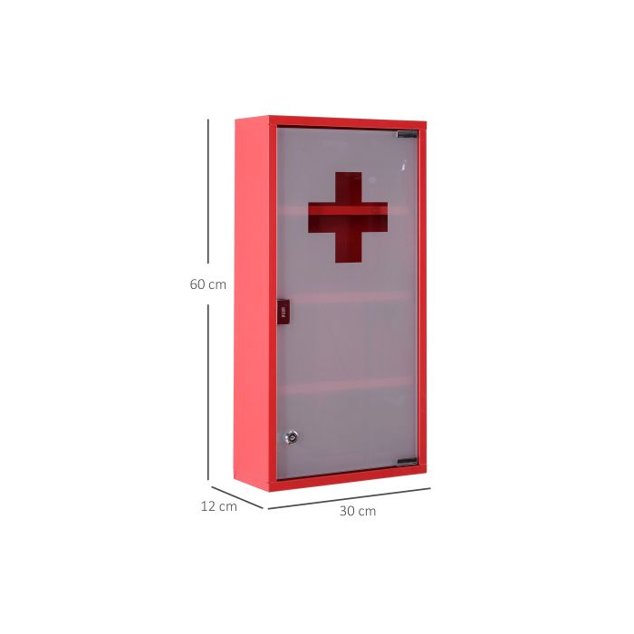 Armoire de premiers secours - MUVOE - Acier inoxydable - Verre satiné - Système Tip-On - Sécurisée pour enfants