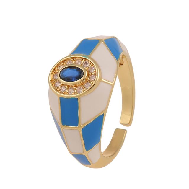 Fashion Trend Color Enamel Stitching Open Ring Dainty All -Match Contrast Finger Ring For Women Girls Geometric Jewelry Gifts