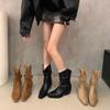 Vintage Suede Pile Boots Apricot Short Boots Western Boots Pleated Women's Boots Autumn Thick Heel Short Boots Knight Boots