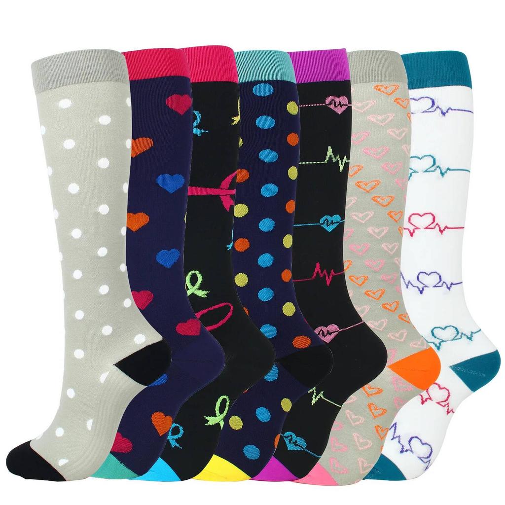 7 Pairs Compression Stockings Fit Running Unisex Nurses Flight Travel Leg Pressure Compress High Quality Socks