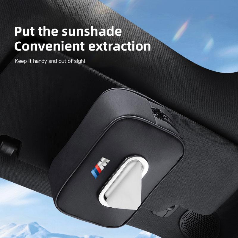 CTCE1 Car Tissue Box Holder Leather Car Armrest Napkin Case Sun Visor Backseat Bag For BMW 50th Anniversary Edition E46 E53 E90 E60 E9