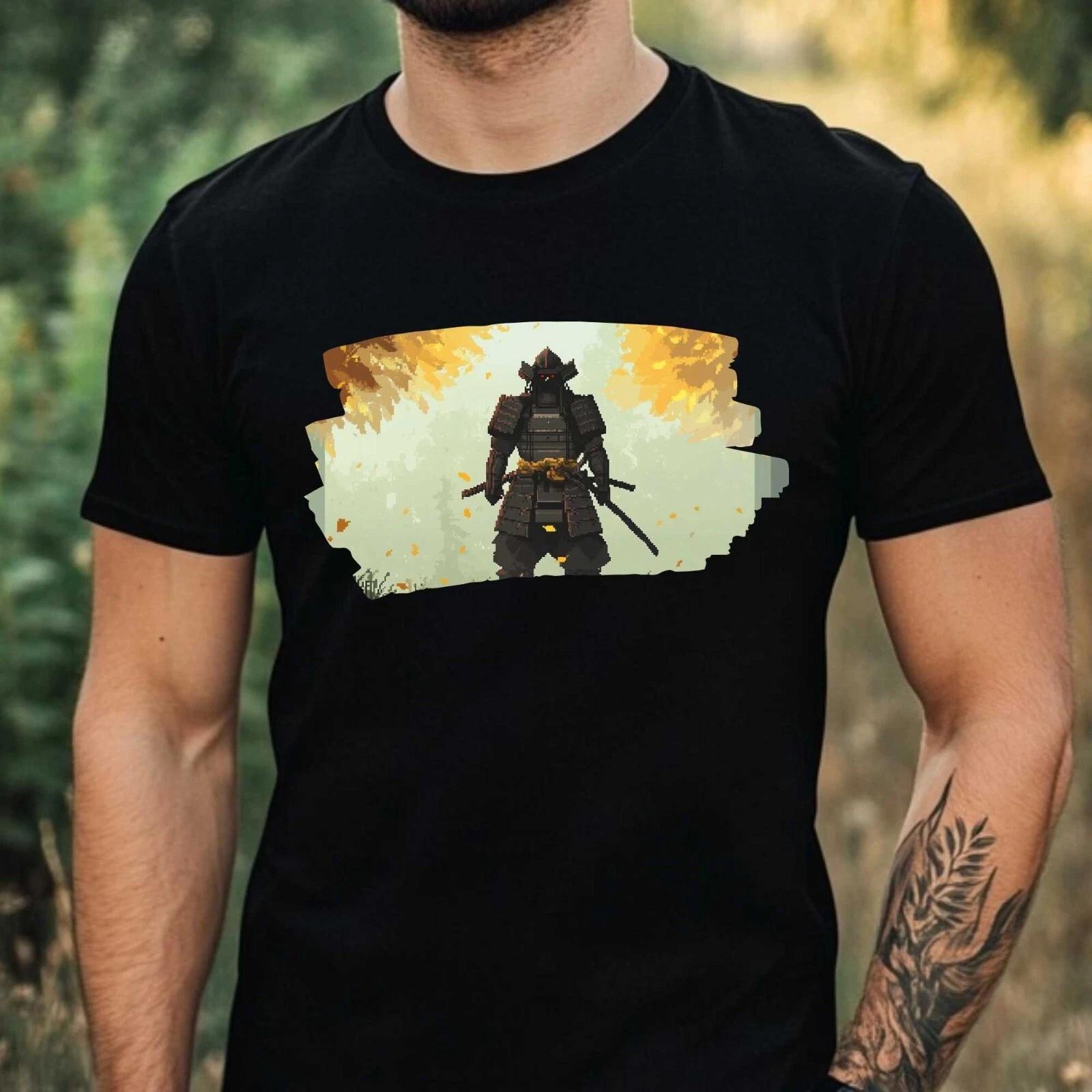 T-Shirt Herren Samurai Pixel Art Motiv Baumwolle Größe XS bis 5XL XXL