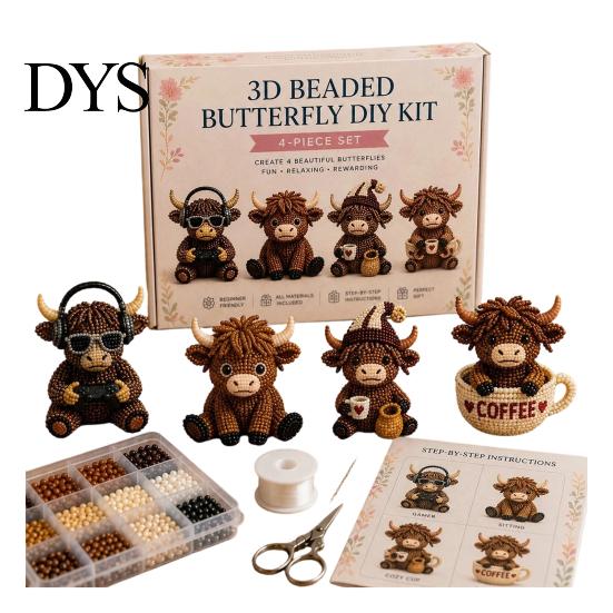 Sammlerstück Perlenkunst 3D Perlen Hochlandkuh Bausatz für Erwachsene, Kleine Tiere, DIY-Bausatz, Bastelset Perlenstickerei-Sets, 4 Niedliche Designs Thematisch