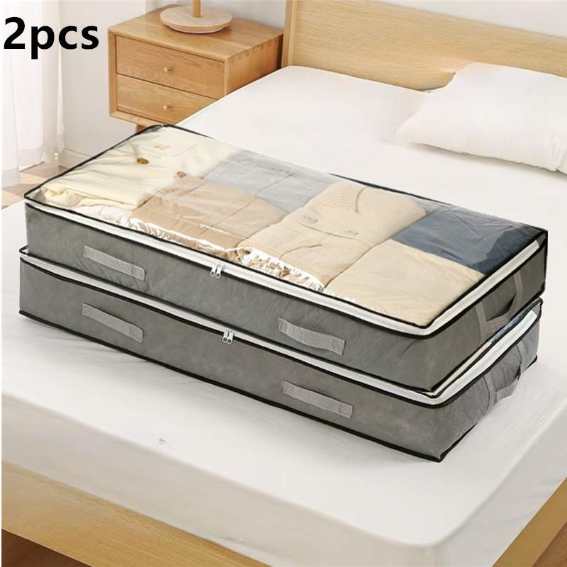 

3 Pack Underbed Storage Bags 75L Foldable Clothes Bag Large Capacity Storage Containers With Clear Window Reinforced Handles Zip Set