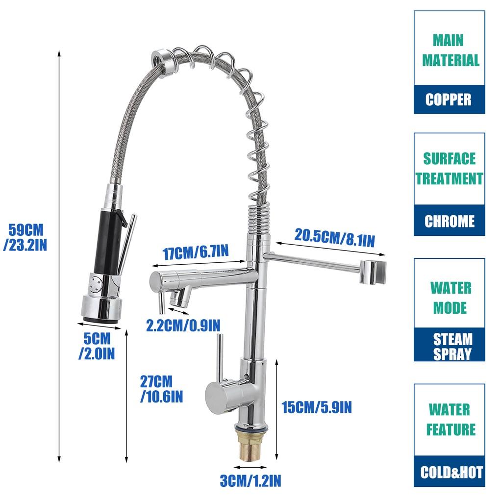 Silver Chrome Polished Deck Mounted Flexible Kitchen Faucets Silver Spring Style Spray Mixers Tap Hot And Cold Kitchen Faucet Pull Out Mixer Tap