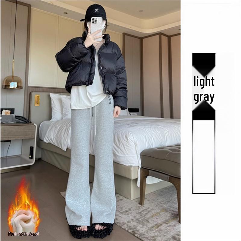 Women's Fleece-Lined Micro-Flared Grey Tall Sports Yoga Pants - 2024 Autumn/Winter Collection