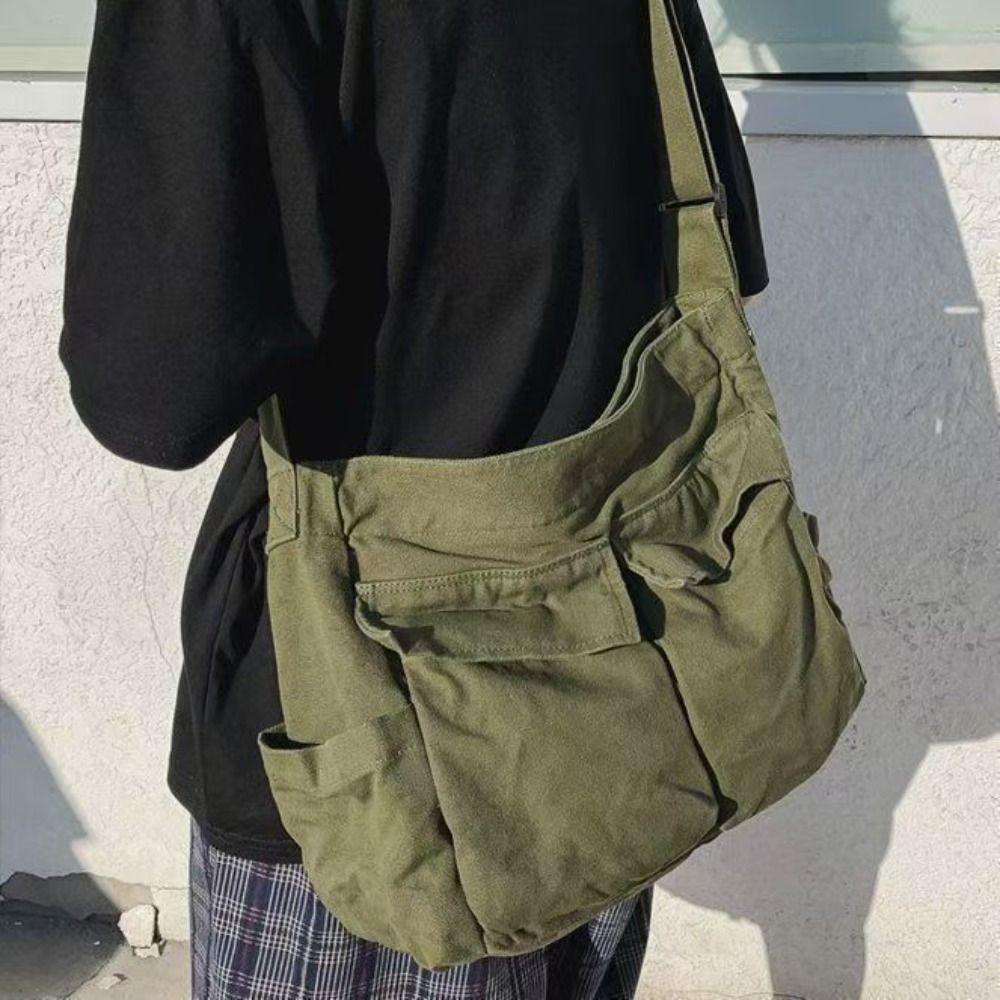 Large Capacity Teenager Messenger Bag Canvas Crossbody Bag Casual Vintage Shoulder Bags Students