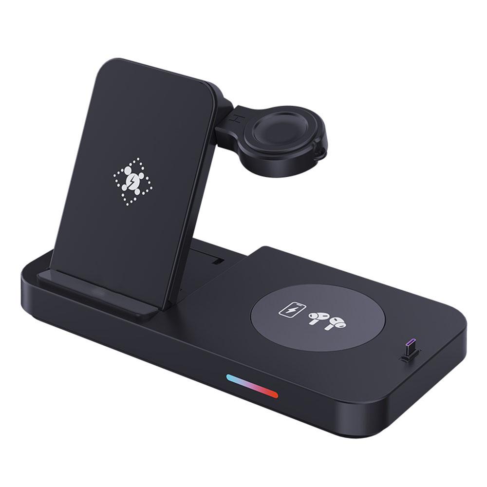 

B-19 4-in-1 Folding Wireless Charger Portable Phone Charger with Indicator for Headset,Watch Charging Stand (Only for Samsung Watch) Black