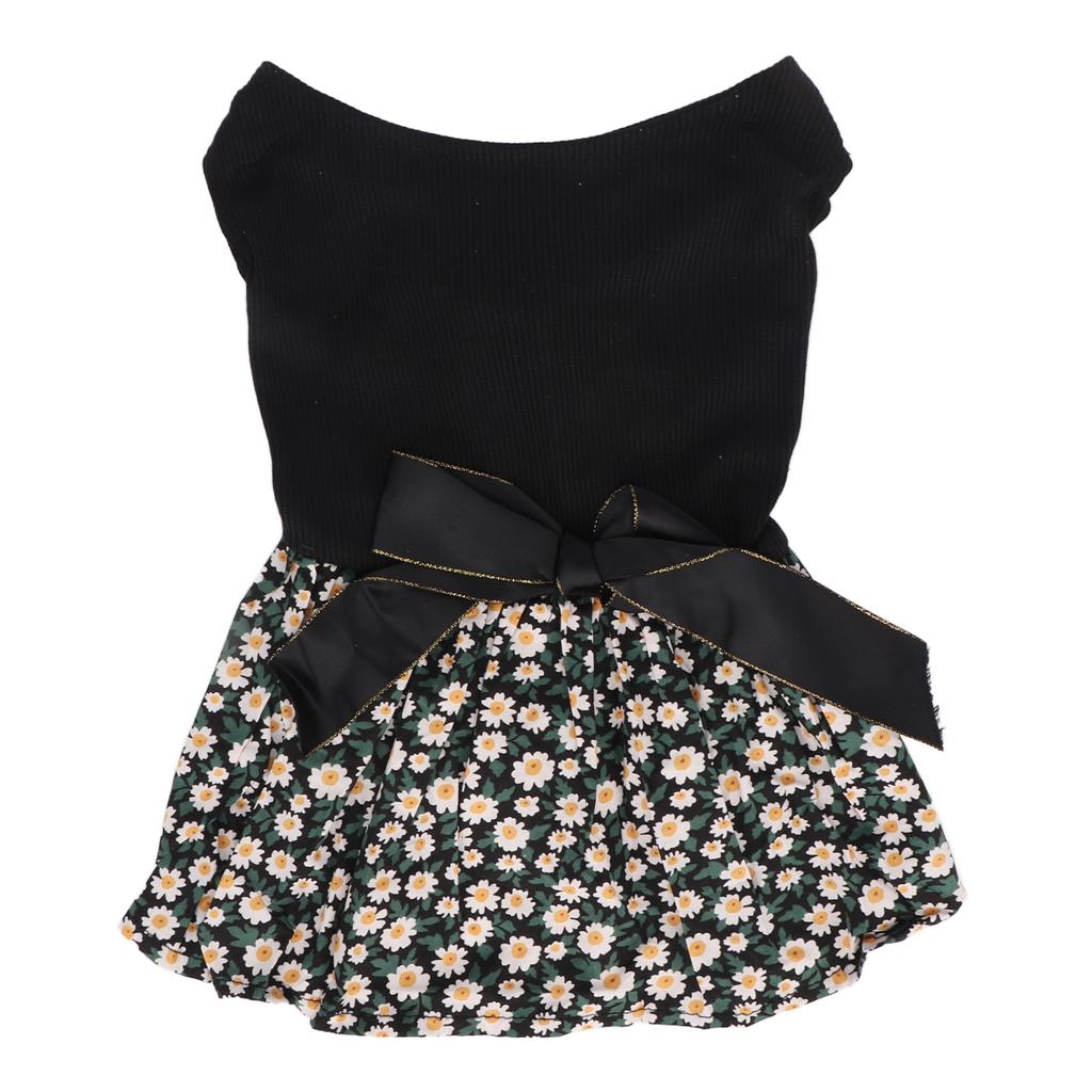 Dog Floral Dress Cute Back Bow Fashionable Spring Summer Pet Princess Dress for Small Dogs and Cats Black