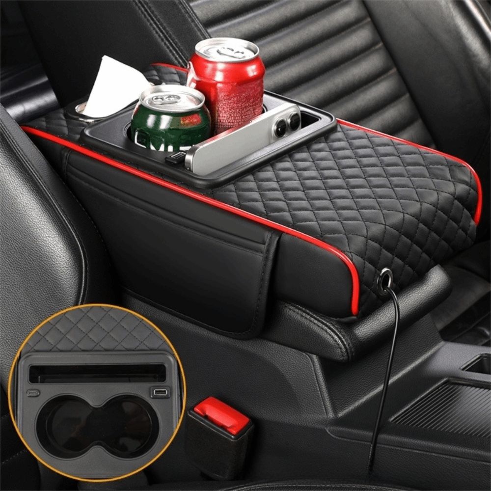 PU Leather Center Console Armrest Cushion Portable Car Armrest Pillow Storage Box  Universal