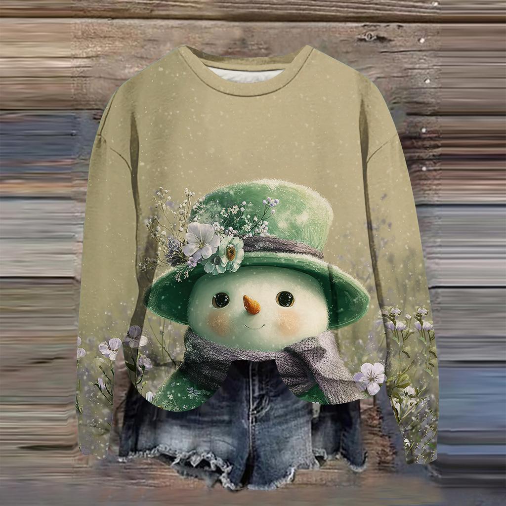 Women's Fashion Printed Long Sleeve Loose Round Neck Sweatshirt Top Fall