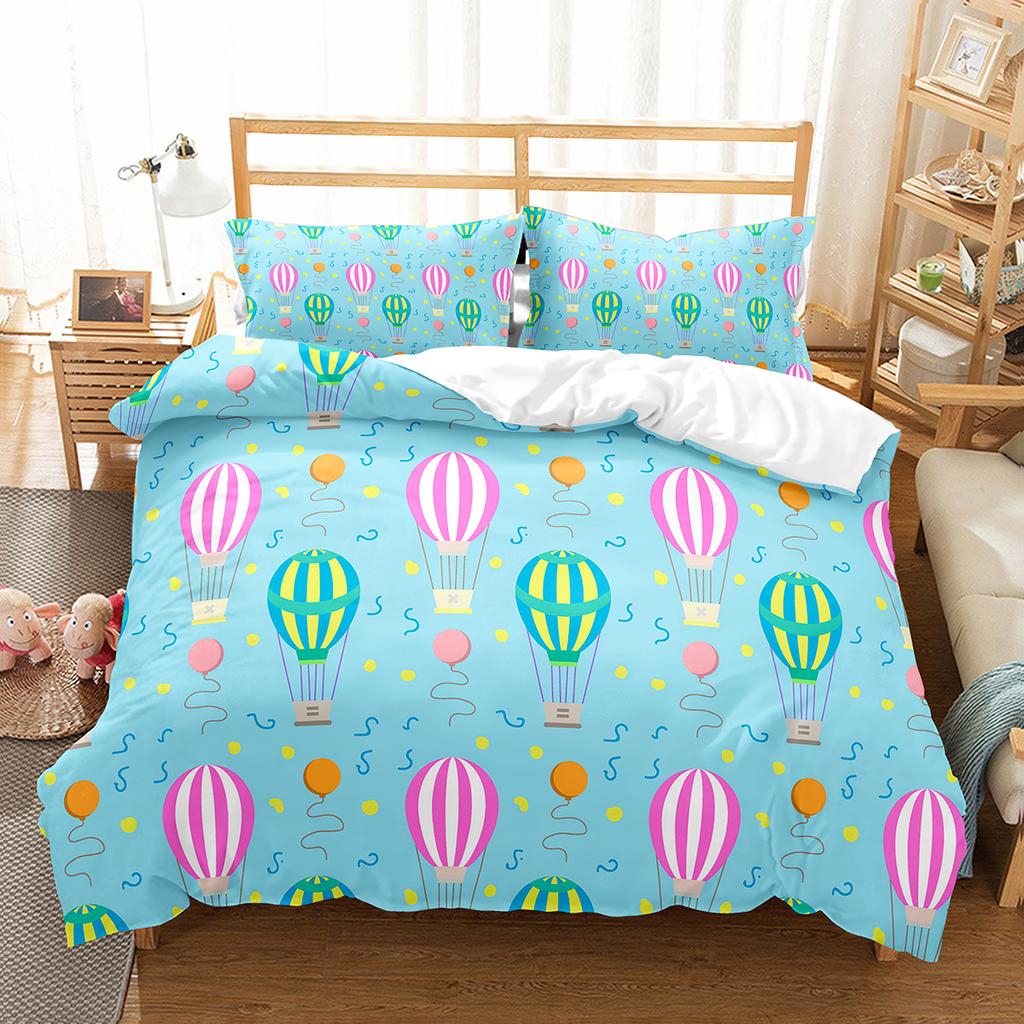 Heißluftballon Bettbezug Set Weißes Wolkenmuster Polyester Bettdeckenbezug King Queen Einzelgröße Für Kinder Mädchen Schlafzimmerdeko