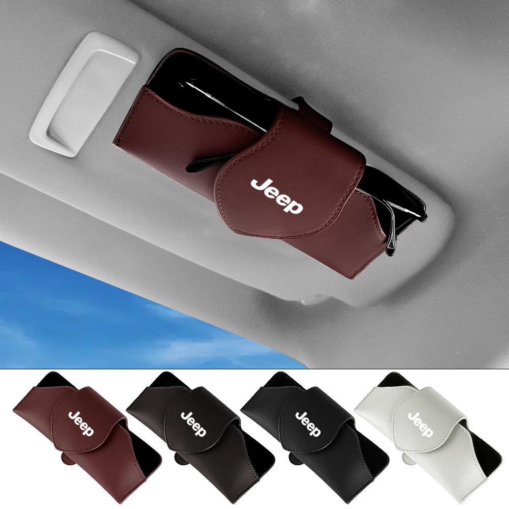 Leather Car Sunglasses Holder Multi-function Glasses Storage Clip For Jeep Grand Cherokee Wrangler JK Gladiator Compass Renegade