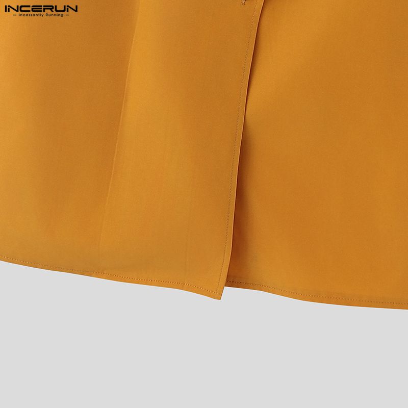INCERUN Men Summer Lapel Neck Short Sleeve Buttons Casual Shirts Tops
