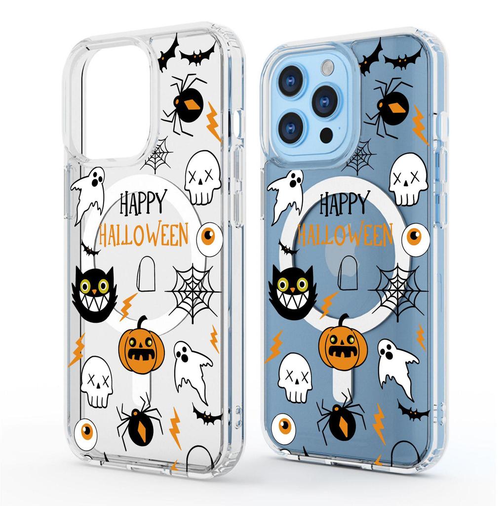 Transparent Full Coverage Evil Pumpkin Head Magnetic Case for iPhone 15/16/17 ProMax