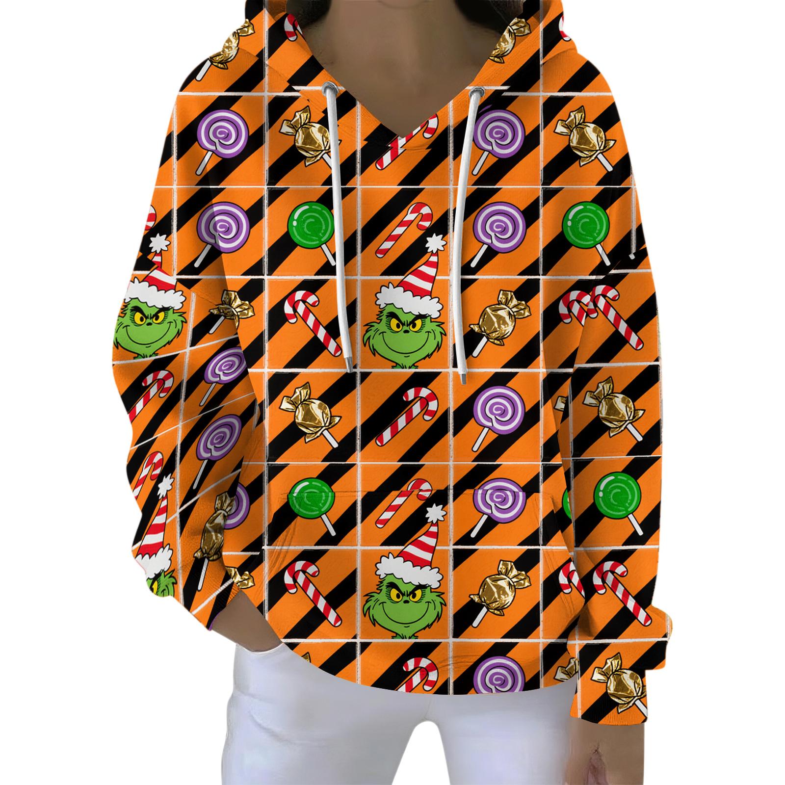 

Женский свободный и удобный свитшот с V-образным вырезом на кулиске, с длинными рукавами и рождественским принтом XXXL