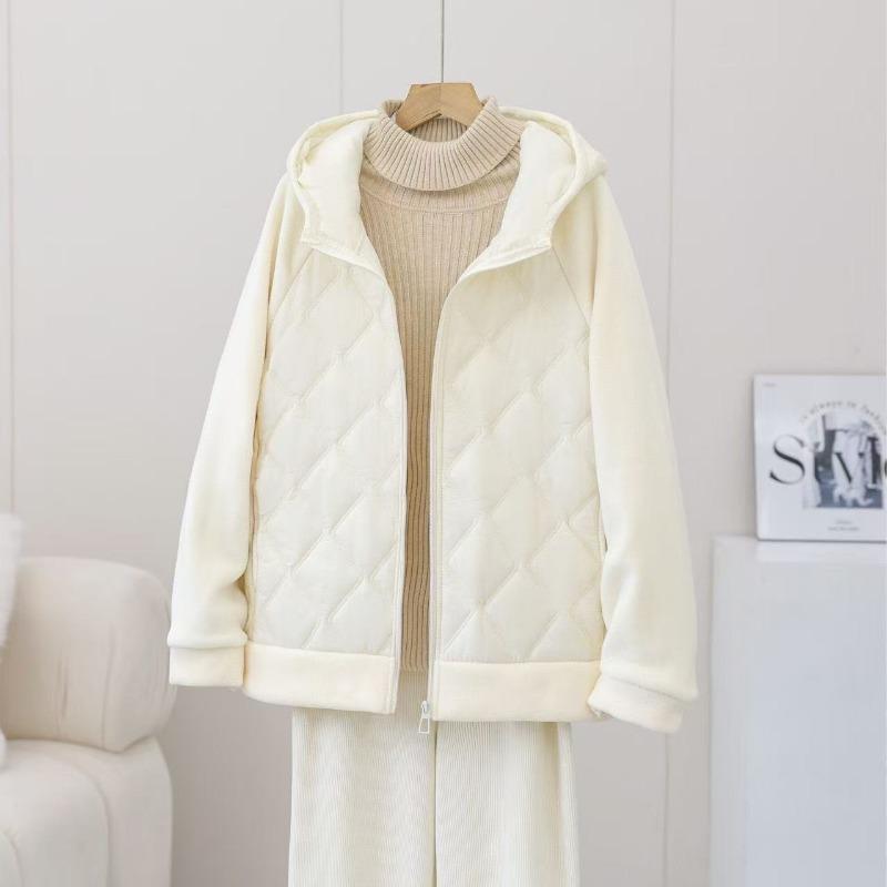 Thin Light Down Cotton Jacket Female Short Coat Autumn Winter Women's Hooded Loose Imitation Lamb Wool Cotton Jacket