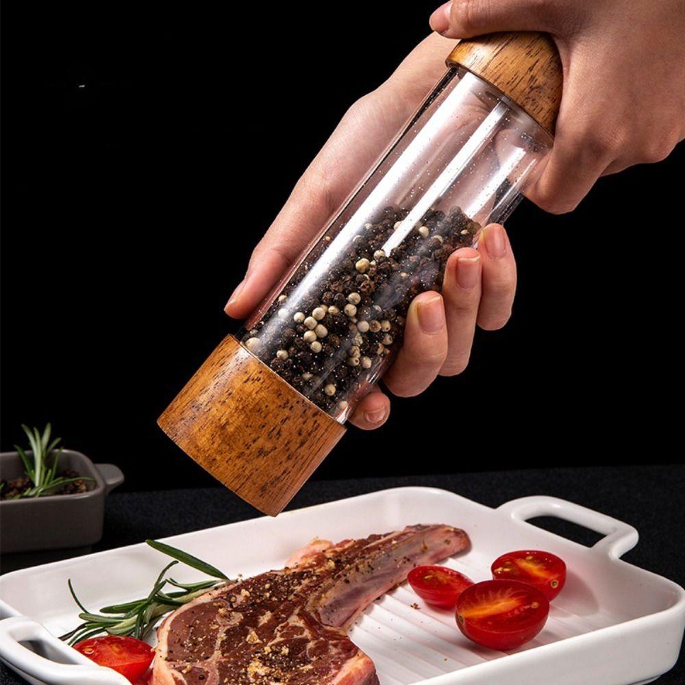 Wooden Natural Acrylic Adjustable Kitchen Tool Sea Salt Jar Spice Grinder Salt and Pepper Mill