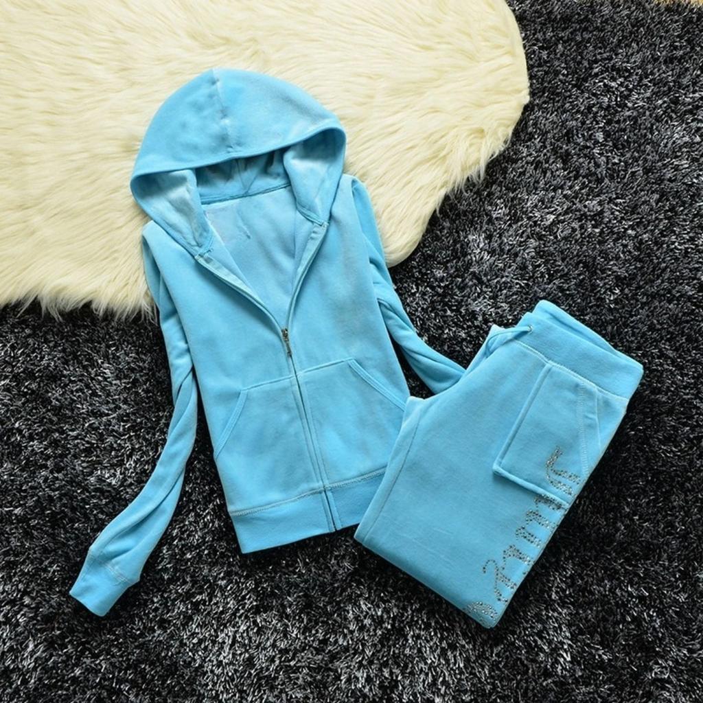 2 Pieces of Women's Outfit Fall Winter Women's Tracksuit Crystal Hoodies and Pant Sets Y2K Velvet Tracksuit