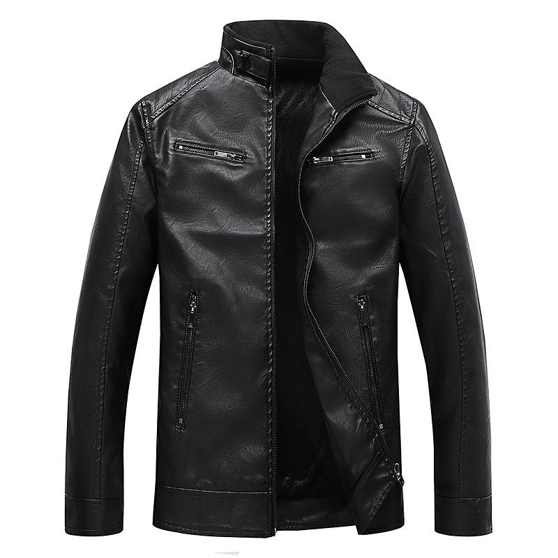Autumn and Winter New Motorcycle Leather Jacket Men's Medium-green Leather Jacket Stand Collar Casual Simulated Leather Men's Jacket