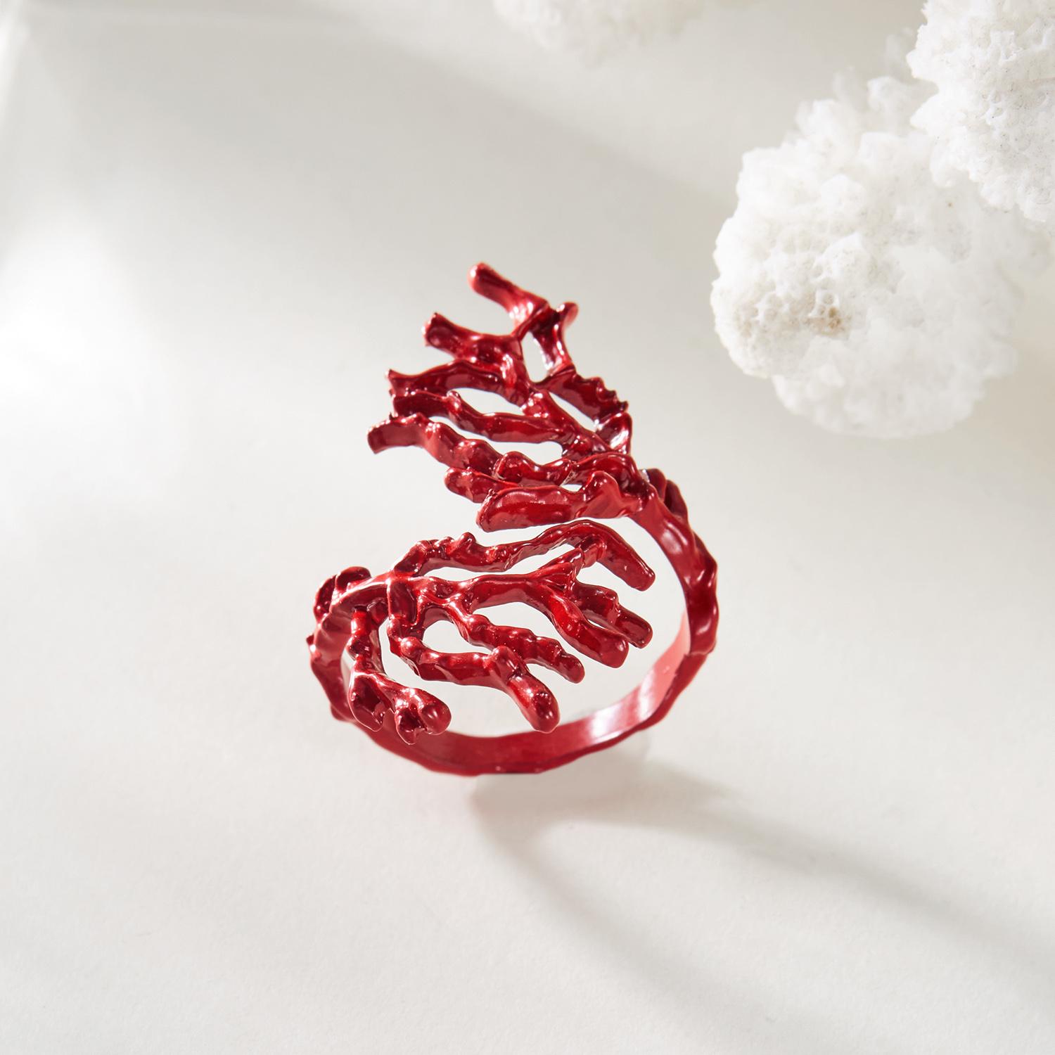 Металлические Кольца-Костяшки Красного Цвета в Форме Коралла для Женщин Неправильные Геометрические Панк Кольцо Преувеличенное Украшение Подарок