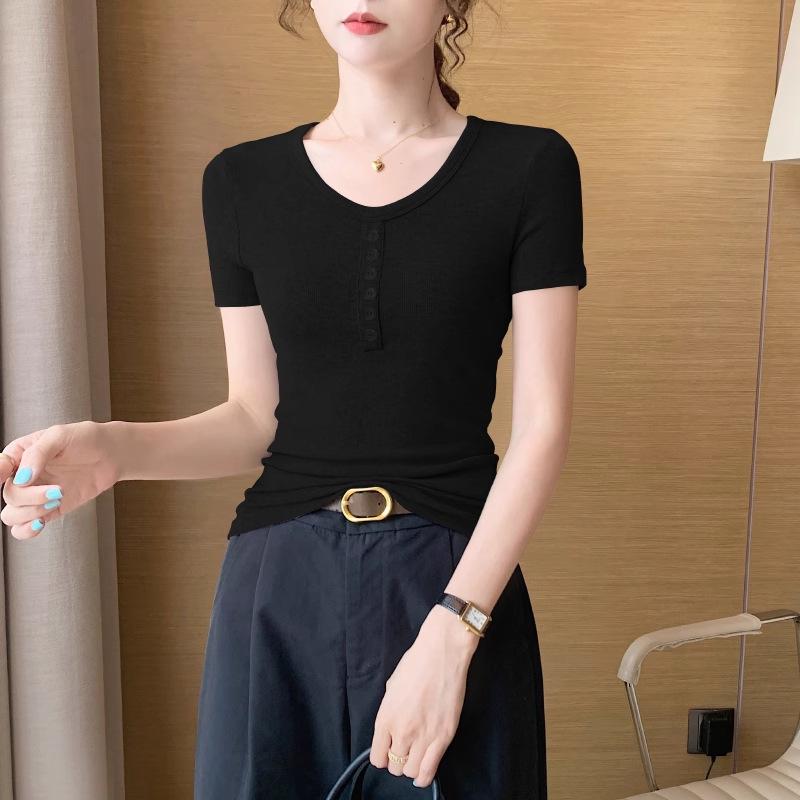 

Женский темно-серый ребристый топ с полурукавом на пуговицах - Летний дизайн 2024 года, приталенный силуэт XXL [120-135 lbs]