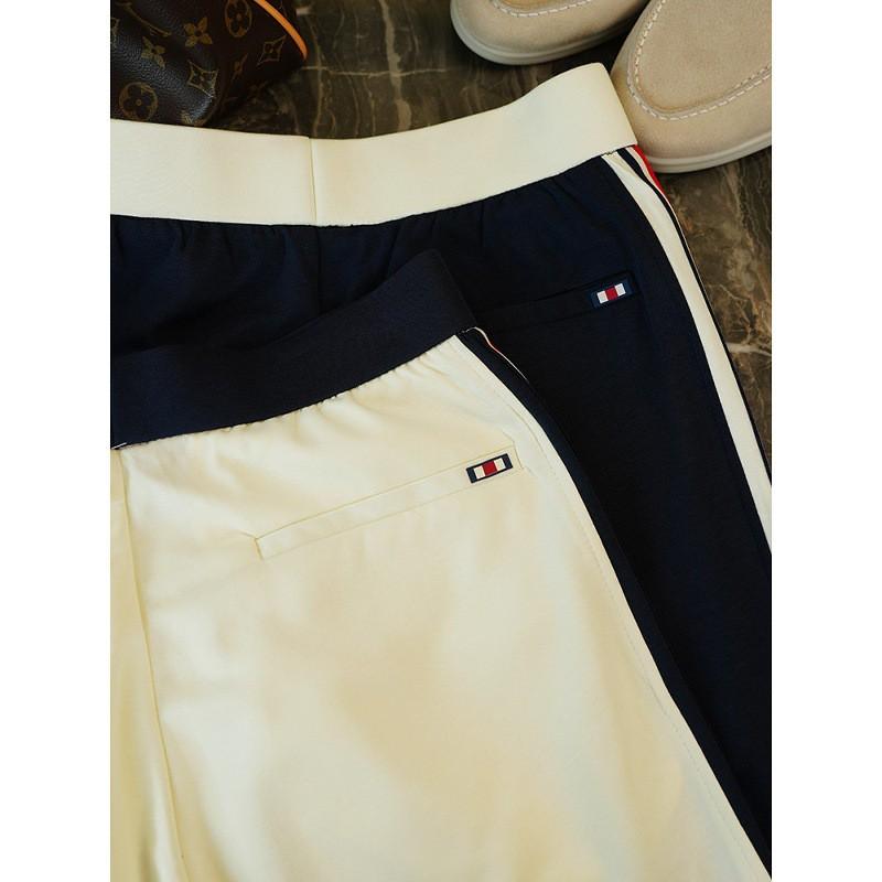 Mens Casual Pants Striped Contrast Strap Straight Leg Soft Modal Blend
