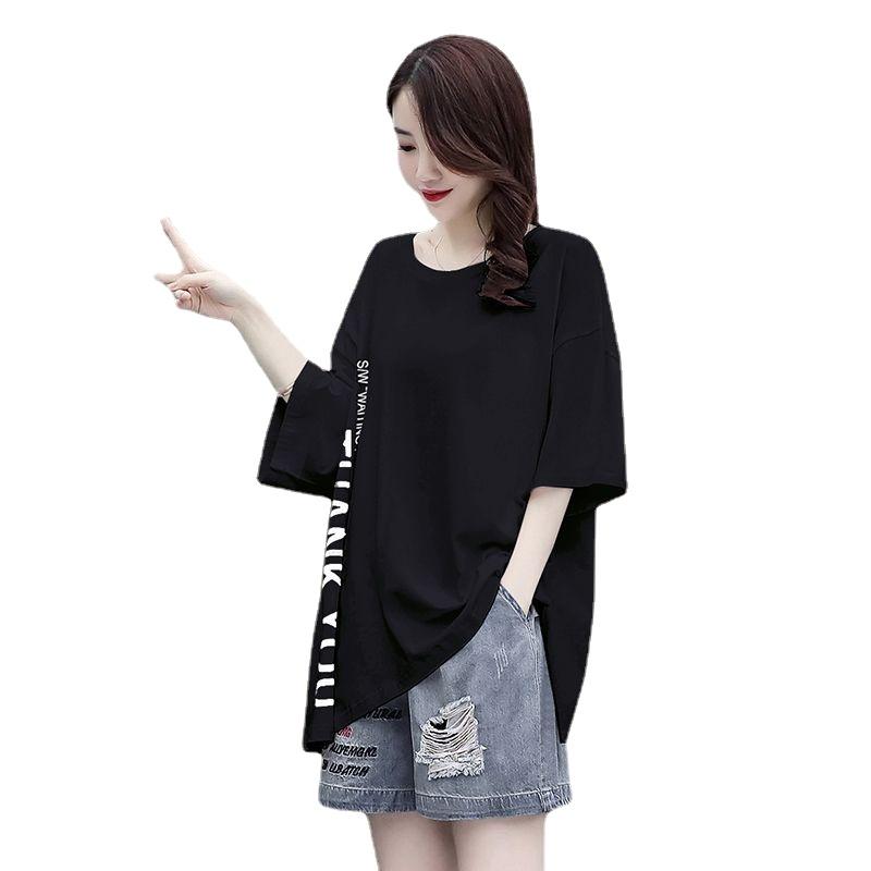 

Свободные и повседневные джинсовые шорты больших размеров, футболка, комплект из двух предметов на лето 4XL чёрный