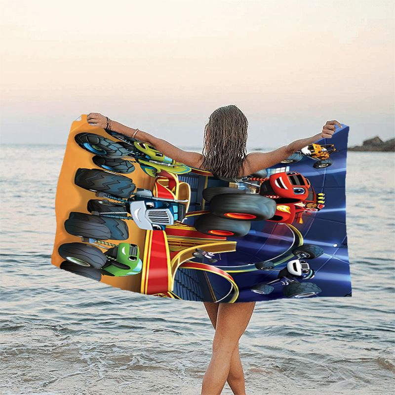 1pc Blaze and the Monster Machines Beach Towel, Beach and Seaside Swimming Pool Equipment, Fashion Pattern, Rectangular, Travel Essentials