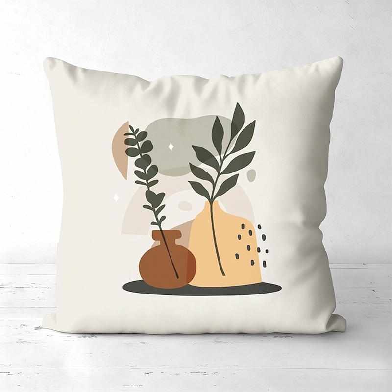 Modern Plant Vase Pattern Decorative Cushion Covers Polyester Pillowcase, Sofa Decorative Cushion Cov Headboard Pillow