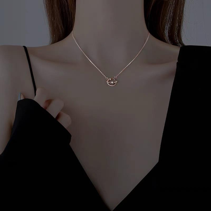 Planet Necklace Female Niche Design Sense Collarbone Chain Korean Version Fashion Ins Light Luxury Temperament Pendant Female