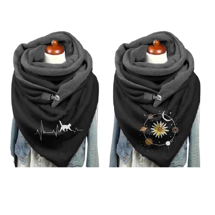 Cotton Scarf for Cold Winter Warm Thick Wrap with Button Soft Scarves for Ladies