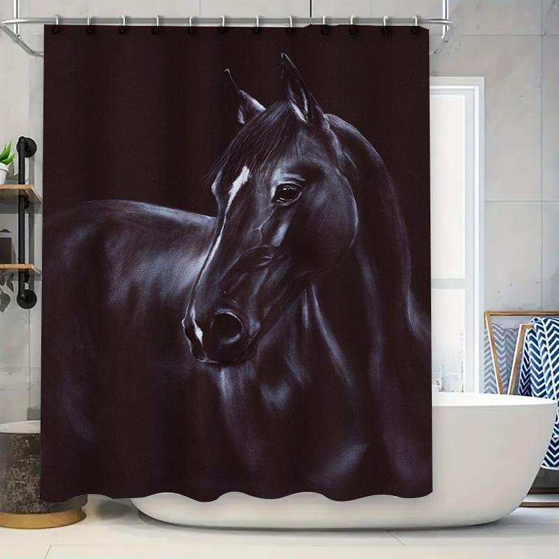 

Luxury Printed Shower Curtain Waterproof Bath Decor Home Decoration Horse Pattern Dark Red Color Washable Bathtub Liner 90x180cm