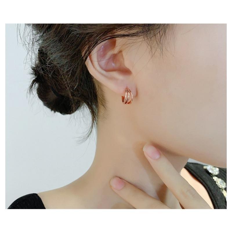 Women 925 Silver Needle Rose Gold Buckle Hoop Earrings Advanced Niche Ear Jewelry