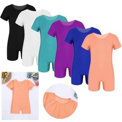 Unisex Kinder Jungen Mädchen Einteiliger Gymnastikanzug Kurze Ärmel Einfarbig Dehnbarer Unitard Tanzoverall