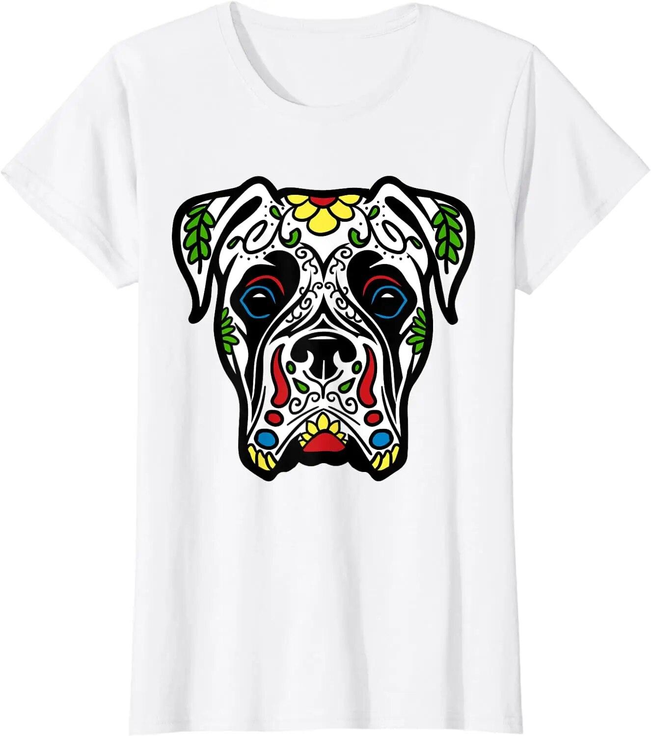 

Белая футболка-боксер с мертвым сахарным черепом, подарочная футболка для собаки, повседневные короткие рубашки на четыре сезона для унисекс, женские и детские рубашки на Хэллоуин, Мексика 3XL