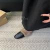 Fleece warm 3cm low-heeled autumn and winter half slippers 2025 new square head fluffy shoes women's leather flat-soled rabbit fur shoes