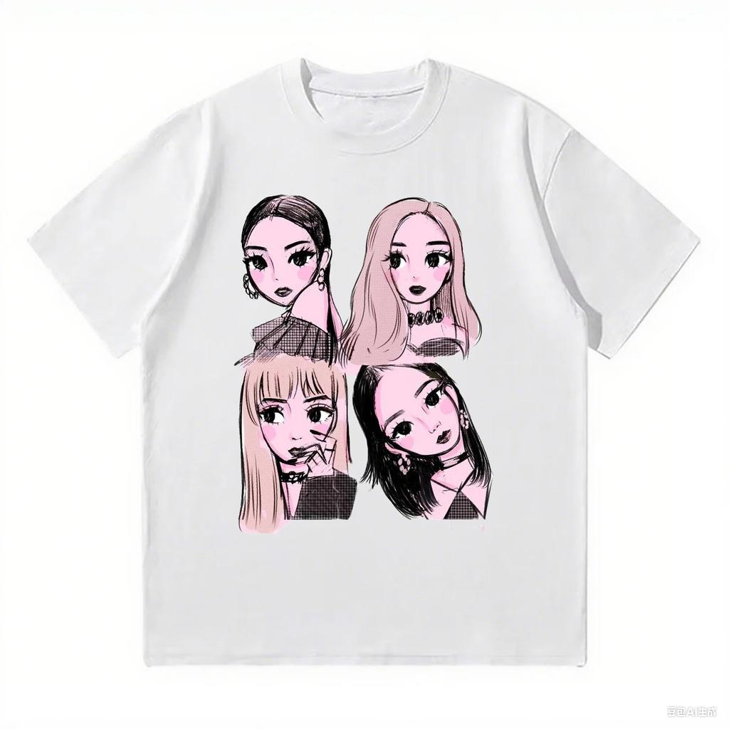 2026 Nuovi Kpop Coreani BP Ragazze Rosa Grafica Harajuku T-shirt Ampia e Comoda Maglietta Pesante in Cotone Moda Donna Top Casual