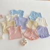 Children Girls Summer Two Piece Set Solid Color Tank Top and Shorts Ruffle Trim Fashion Clothing