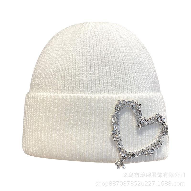Love diamond-encrusted wool hat women's new autumn and winter pullover knitted hat warm and casual pregnant women's confinement hat