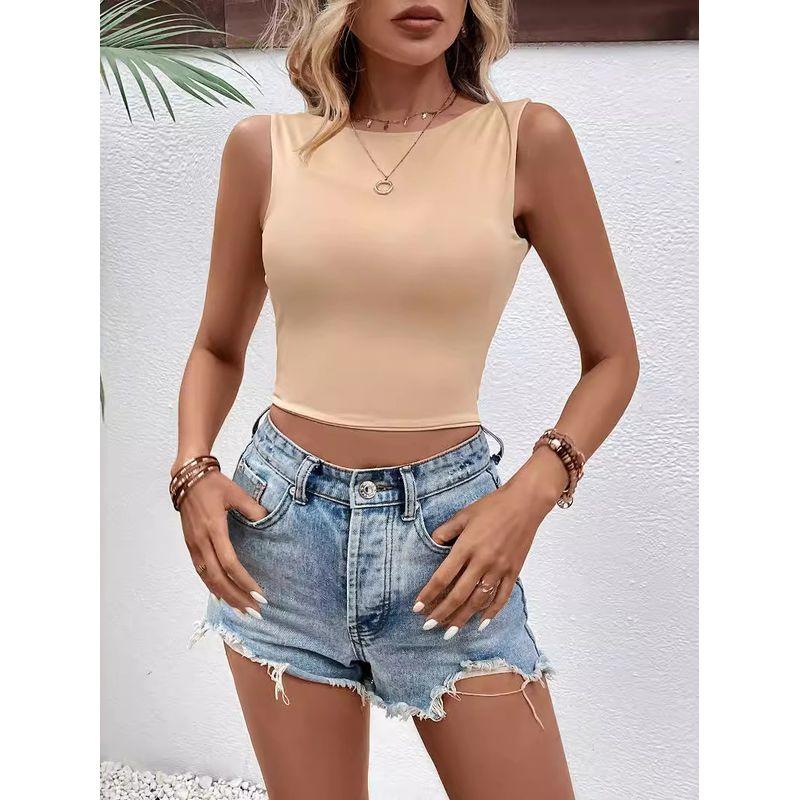 Solid Color round Neck Neck Sleeveless Top Pure Color round Neck Slim Fit Sleeveless Top Women