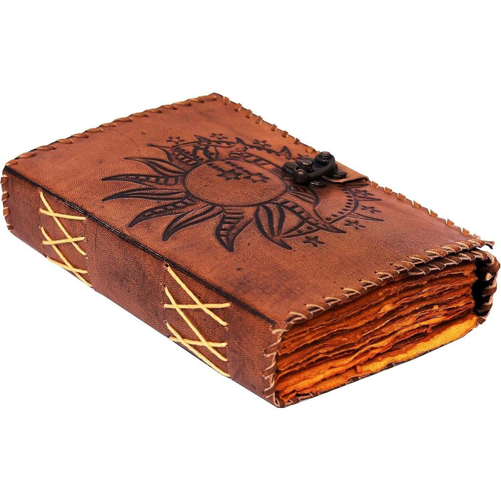 Sun Moon Vintage Leather Journal Book Of Shadow Grimoire Antique Leather Notebook