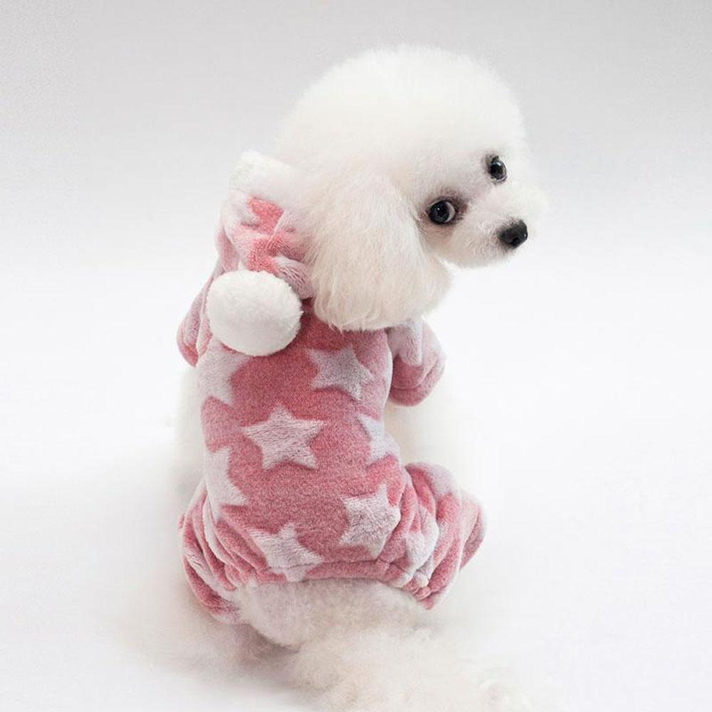 Small Dog Pajamas Pjs Doggy Onesie Clothes Soft Flannel Winter Warm Pet Sweater Hoodie Cute Star Doggy Jumpsuit Cat Apparel Coat