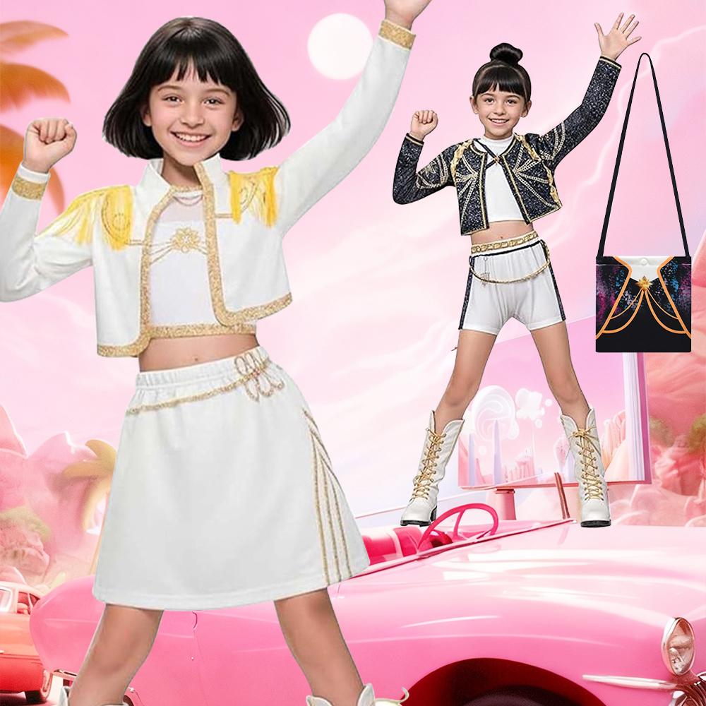 Kid Girls Rumi K Pop Demon Hunter Cosplay Kids Black Gloden Costume Chid Disguise Performance Roleplay Uniform Halloween