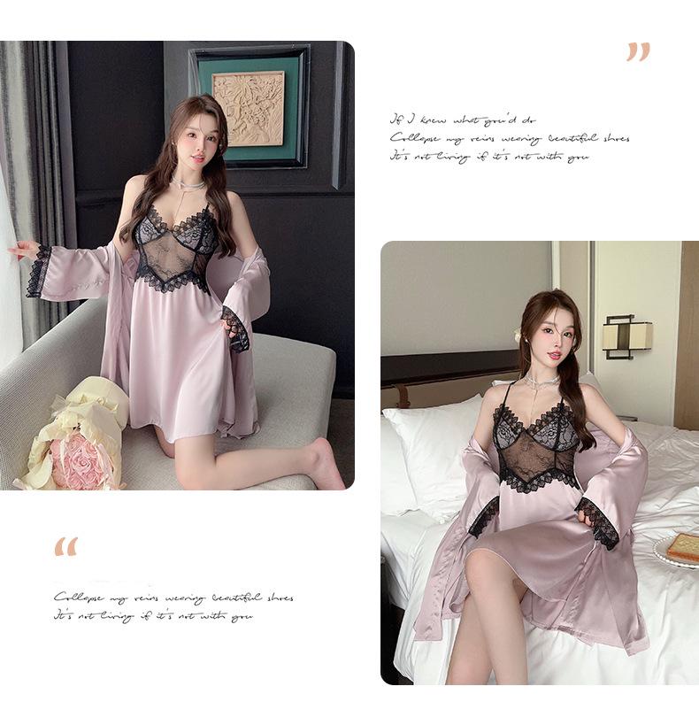 2025 Women's Ice Silk Satin Nightdress with Chest Pad - High-End Sling Pajamas